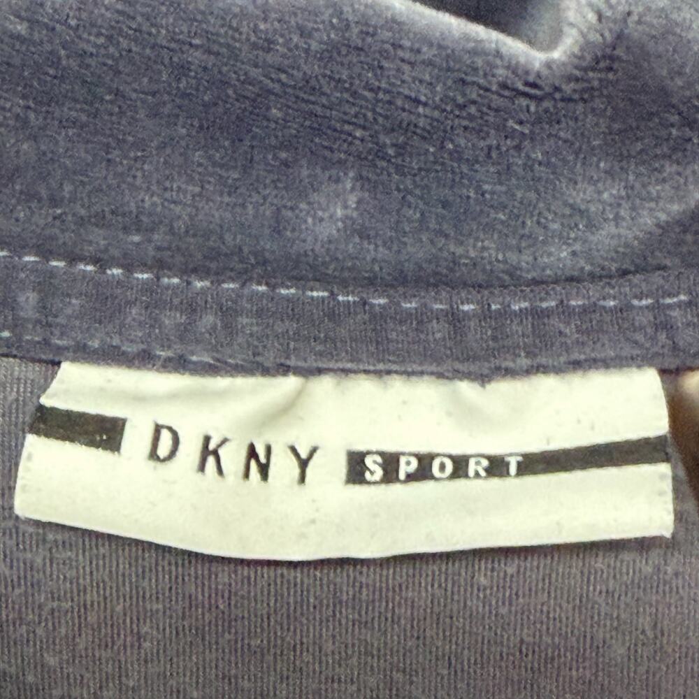 DKNY Sport Velour Hoodie Jacket Womens M Blue Velvet Full‎ Zip Logo Sporty Cozy - Picture 10 of 14
